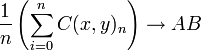 \frac{1}{n}\left(\sum_{i=0}^n C(x,y)_n\right)\to AB